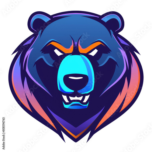 Colorful bear mascot with a fierce expression