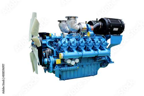 Modern diesel engine latest model, sturdy, strong and big, type 12M33, PNG transparent background photo