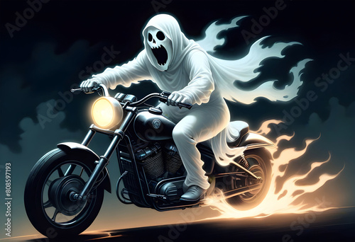 Ghost doing burnouts on motorcycle