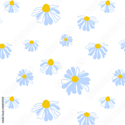 Summer background light linear daisies White seamless pattern spring Blooming wildflower lush foliage ornament wrapping fabric Wallpaper textile mosaic