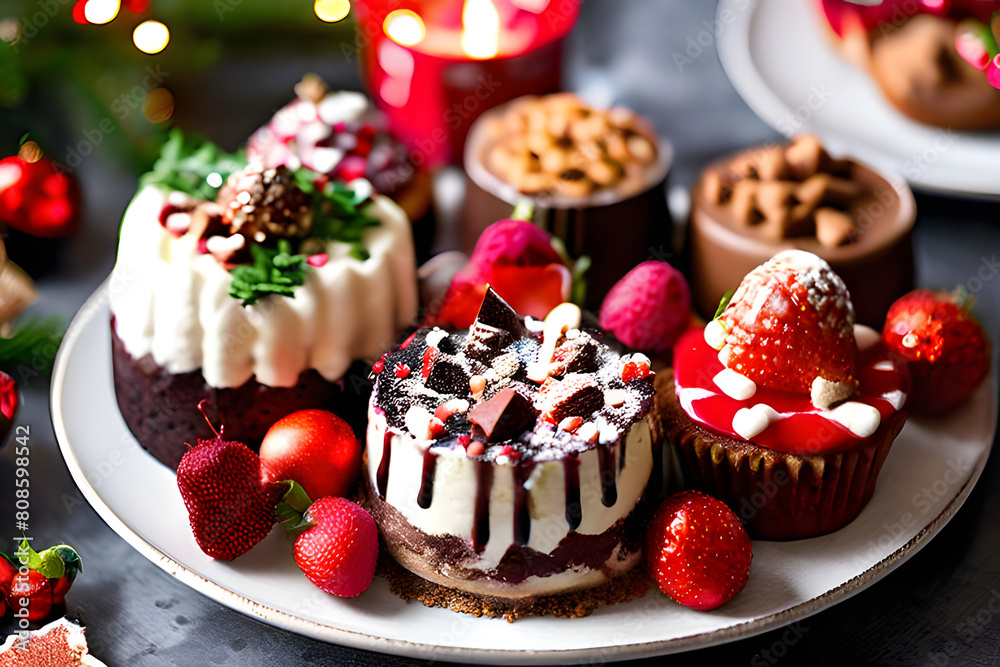 christmas cupcakes with berries and chocolate