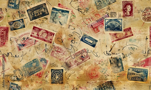 Old stamps on seamless texture