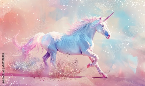 Unicorn jumps on the clouds