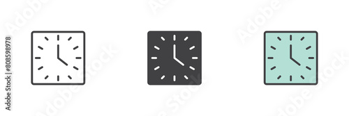 Square clock different style icon set