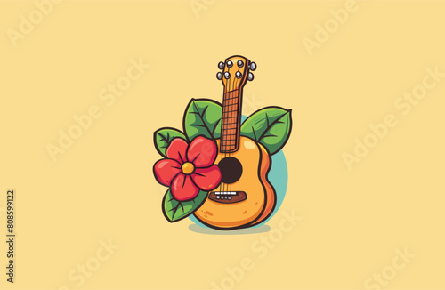 Guitar and flower vector illustration flat design logo