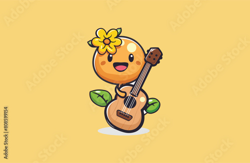 Guitar and flower vector illustration flat design logo