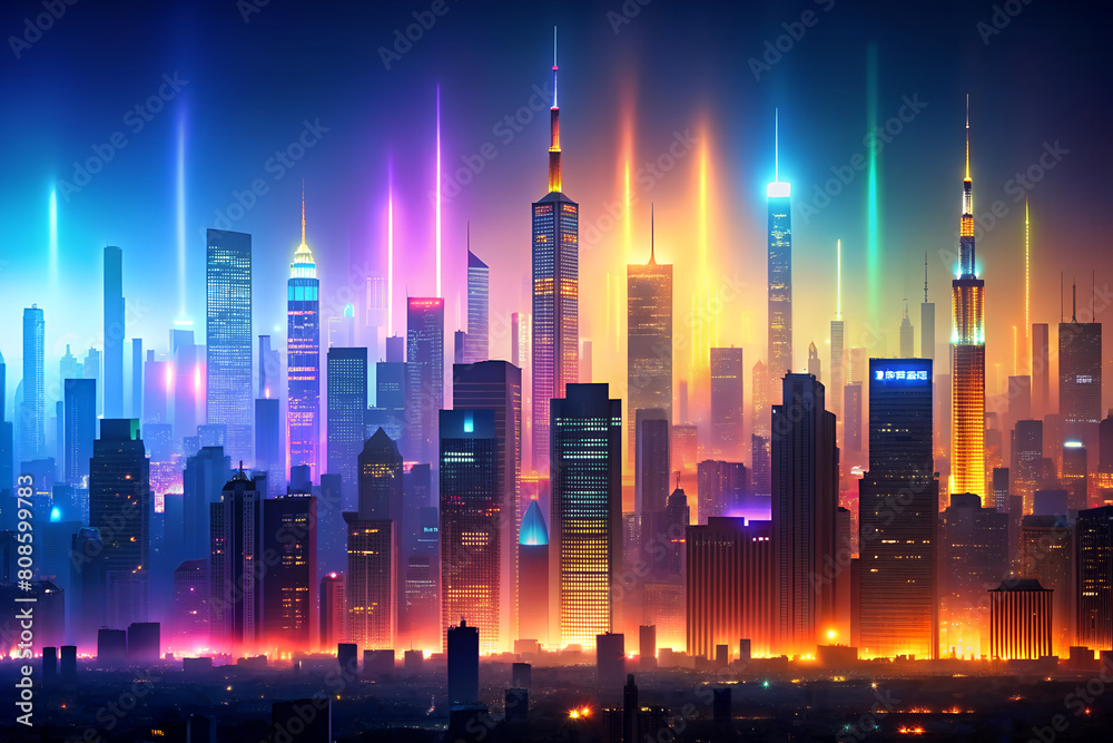 Urban skyline gradients capturing the essence of city lights, generative ai