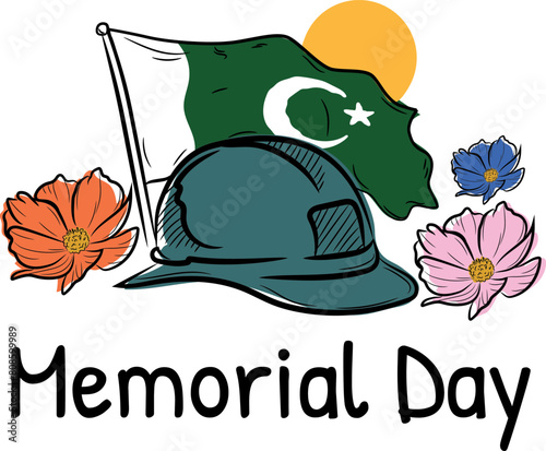 Hand drawn Pakistan's memorial day illustration, tamplet commemorating independence day