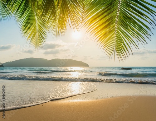 Seashore Splendor: Palm Leaf Blur with Abstract Sunlight Waves