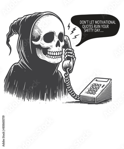 Don’t let motivational Quotes ruin your shitty day funny death ghost  T-shirt design vector, Death sign, horror, scythe ghost, funny saying, sarcastic, humor
