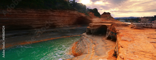 Europe, Greece, Sidari resort, rocky coast near famous Canal Damour (Canal of love) , popular greek island of Greece - Corfu (Kerkyra)	 photo