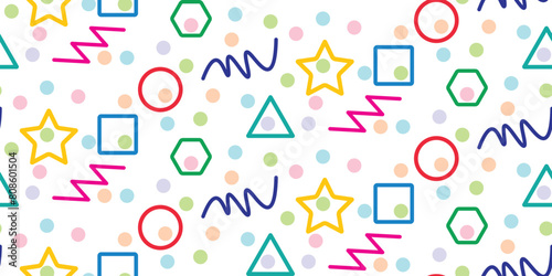  colorful line doodle seamless pattern. creative minimalist background for children or trendy design with basic shapes. simple childish vector pattern.