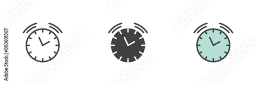 Ringing alarm clock different style icon set