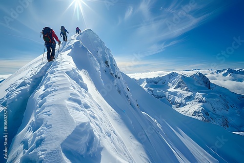 Journey to the Summit: Climbers Tackle the Snowy Ridge © S.Ivanova