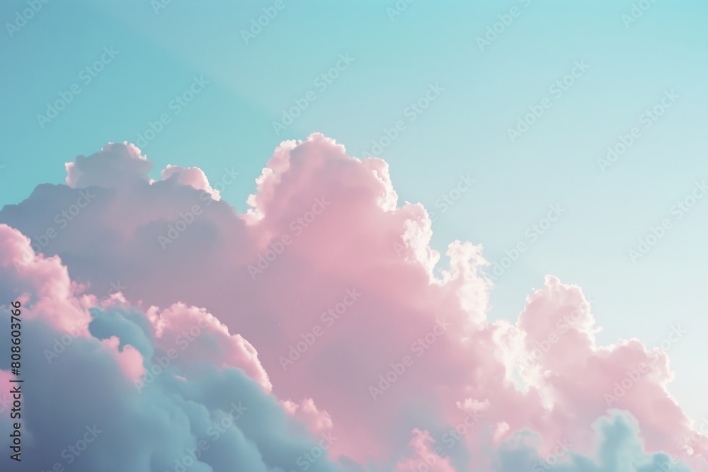 Serene skyscape with fluffy pink clouds illuminated by sunlight, conveying a peaceful and dreamy atmosphere.
Serene skyscape with fluffy pink clouds illuminated by sunlight, conveying a peaceful and dreamy atmosphere.