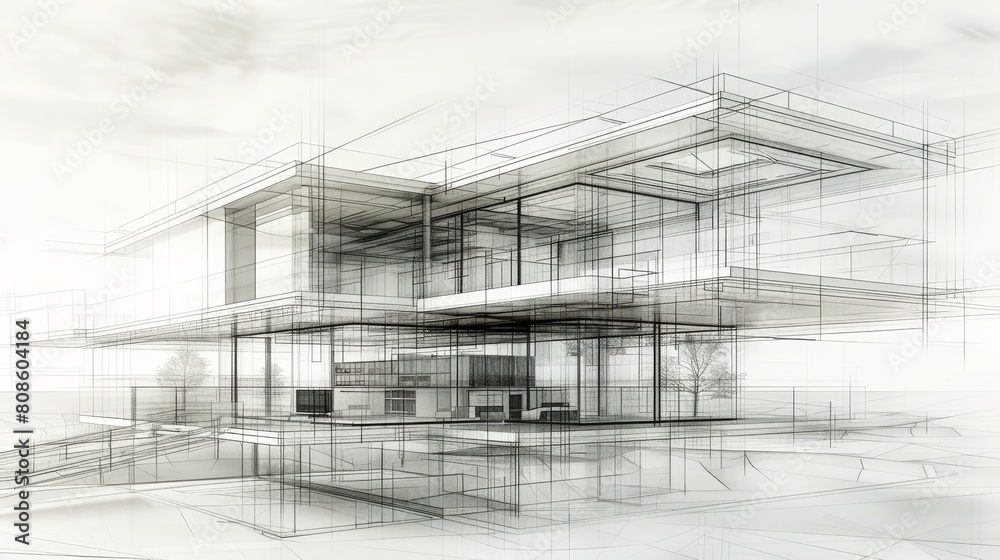 3D Modeling Architectural Visualization: A photo showcasing the wireframe model of an architectural design 3D Modeling Architectural Visualization: A photo showcasing the wireframe model of an architectural design