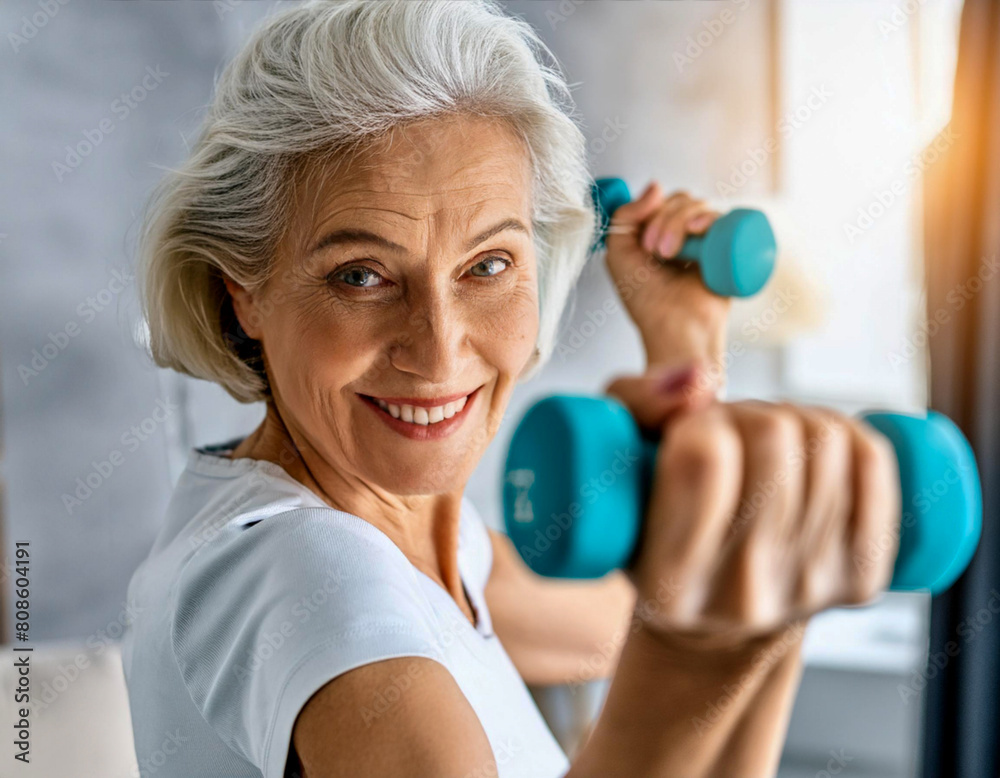 fitness woman portrait of senior lady lifting dumbbells in sport exercices cardio fitness woman portrait of senior lady lifting dumbbells in sport exercices cardio