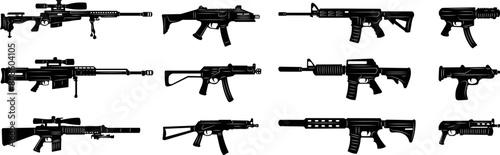 weapons set, silhouette collection on white background vector