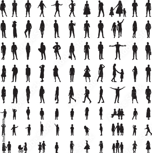 people, children set, silhouette collection on white background vector