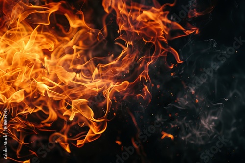 Close-up of dancing flames with a beautiful play of light and shadows, showcasing the mesmerizing motion and heat of fire, perfect for design and natural themes.