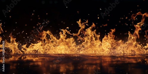 Dynamic fire blazing intensely on a surface, capturing the raw power and vibrant orange flames, ideal for themes of energy, power, and transformation.


