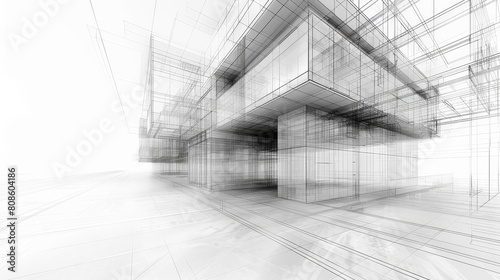 3D Modeling Architectural Visualization  An illustration demonstrating a wireframe model of an architectural design
