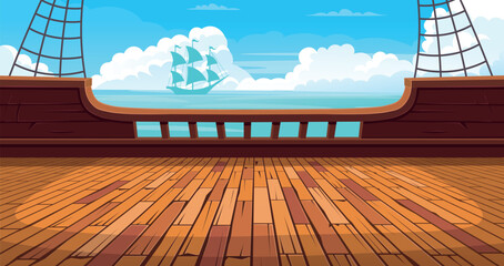 Fototapete Piraten Leeres Schiffsdeck im Cartoon-Stil  © NADEZHDA