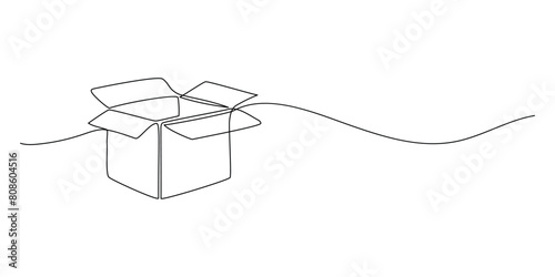 one line drawing of cardboard box on white background Concept of online shopping, fast delivery, cardboard box, delivery and packaging. Cardboard box, moving in doodle style. Vector illustration