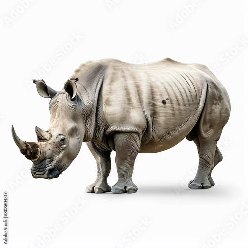 a rhino standing on a white surface with a white background