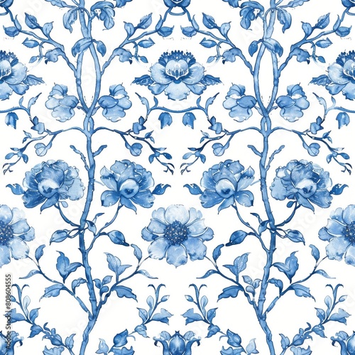 Watercolor Seamless pattern with blue and white