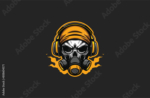 Skull and Headsets vector illustration flat design logo