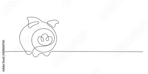 Piggy bank in continuous line art style. Children's piggy bank for saving money on a white background. Vector illustration