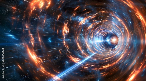 Wormhole, which is a hypothetical shortcut or tunnel through spacetime that connects two distant points. photo
