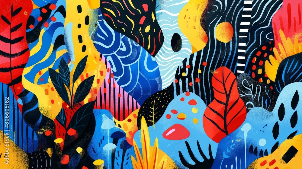 Obraz premium Structured patterns converge in a lively. A lush tapestry of colorful floral designs in vivid hues