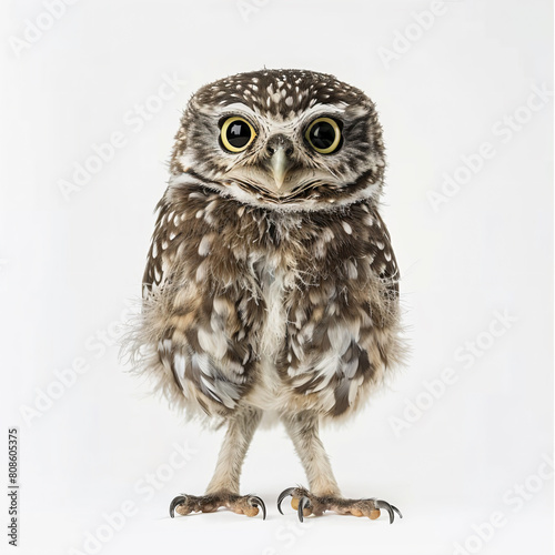 a small owl standing on its hind legs