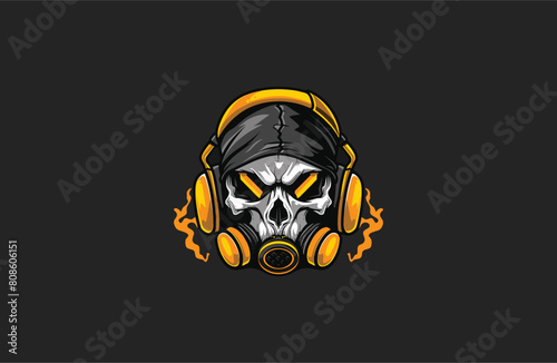 Skull and Headsets vector illustration flat design logo