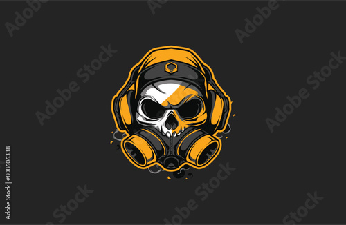 Skull and Headsets vector illustration flat design logo