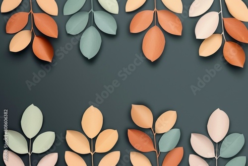 Elegant Soft Pastel Leaves Arrangement on Dark Background for Modern Design.