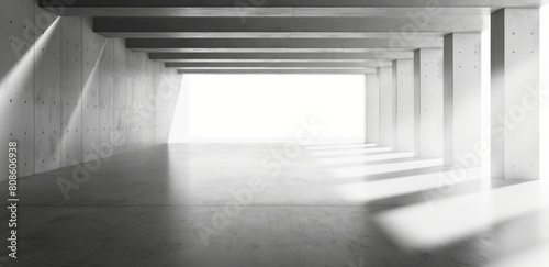 Minimalist Illumination background  Spacious White Room with Concrete Ceiling and Pillars. Abstract Empty Concrete Room with Light Streaming from Above  Perfect for Presentations or Mockups