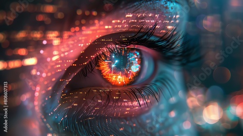 Enhance the beauty of this eye with intricate details. Make the eye look realistic and detailed. Make the eye look like it is made of metal and wires. photo