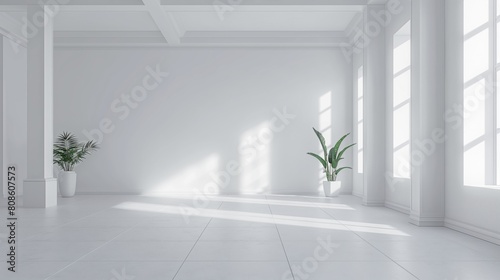 A white room with a plant in the corner. The room is empty and has a minimalist feel © BrightSpace