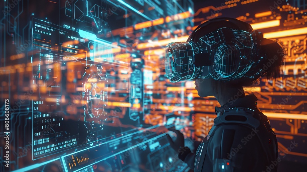 Virtual Reality Digital Interface: An illustration showcasing a digital interface for virtual reality Virtual Reality Digital Interface: An illustration showcasing a digital interface for virtual reality