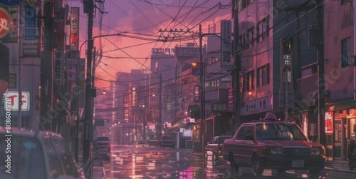 Beautiful cityscape of tokyo at night, digital art with anime style photo