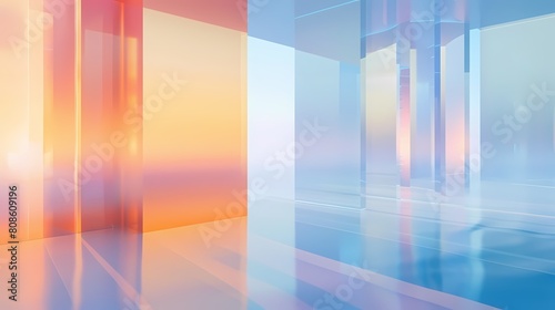 Blue and orange gradient glass city scene poster web page PPT background