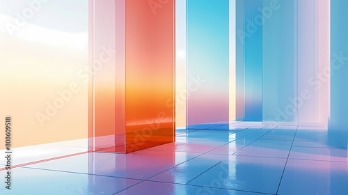 Blue and orange gradient glass city scene poster web page PPT background