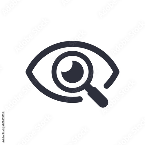 Magnifier with eye outline icon. Find icon, investigate concept symbol. Eye with magnifying glass. Appearance, aspect, look, view, creative vision icon for web and mobile – stock vector