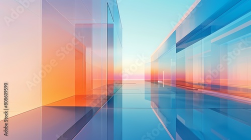 Blue and orange gradient glass city scene poster web page PPT background