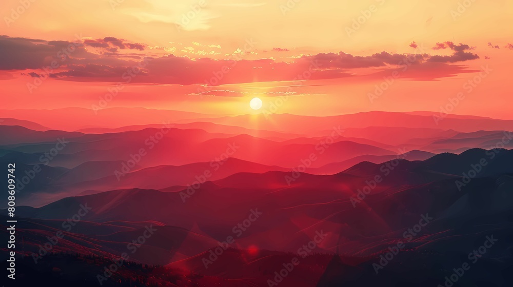 sunset in the mountains, vesicular film, landscape photography