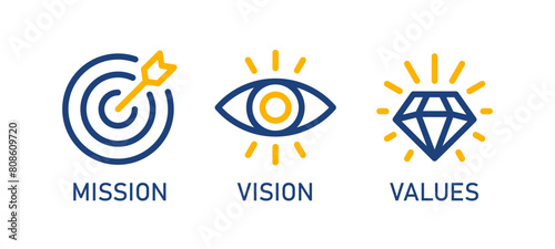 Mission, Vision, Values. Icon Set Modern flat icons design