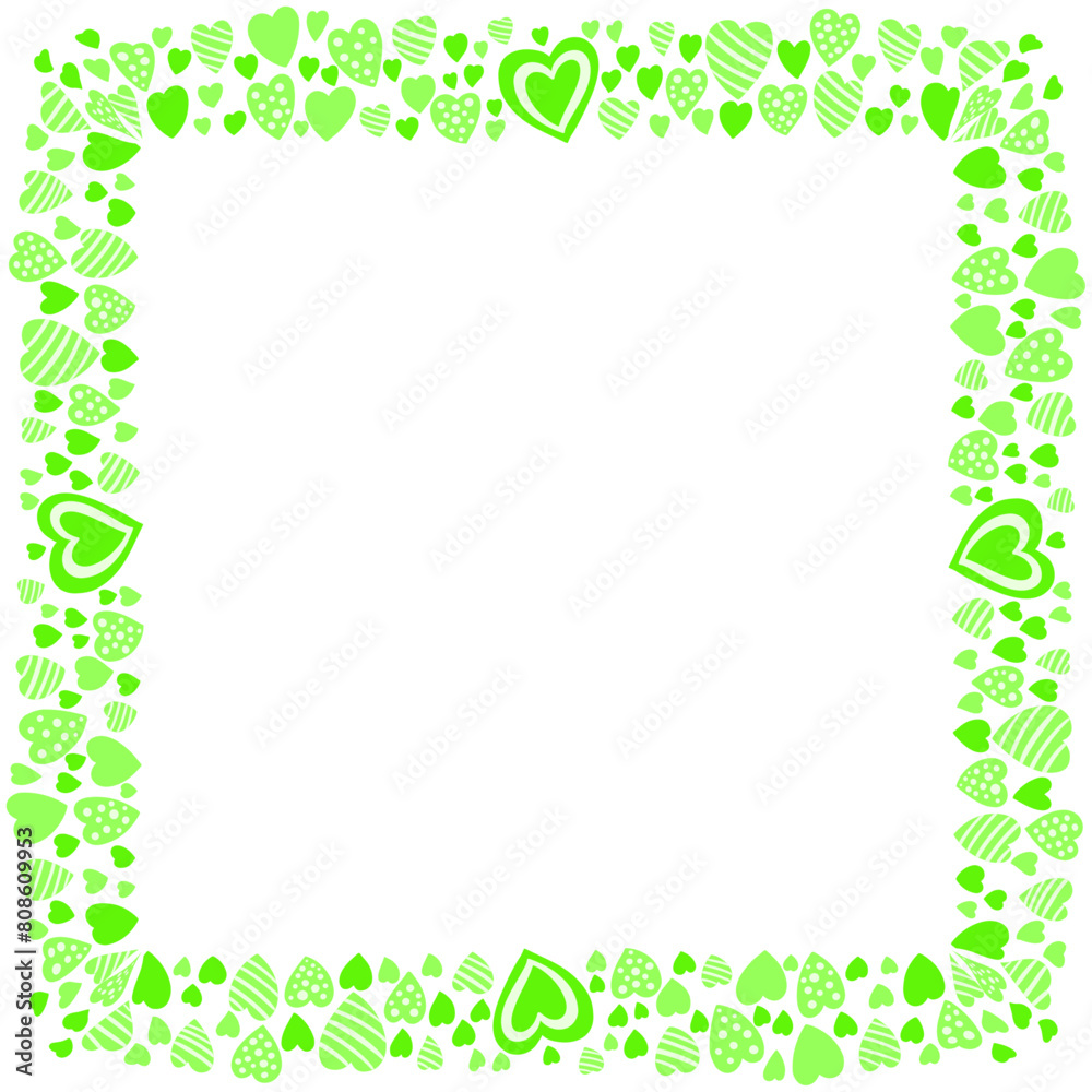 Hand drawn hearts border and frame on white background Hand drawn hearts border and frame on white background